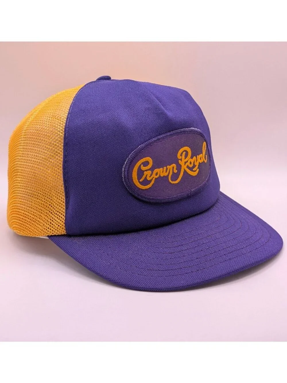 Vintage Crown Royal Canadian Whiskey Purple Yellow Mesh Snapback Hat Trucker Cap